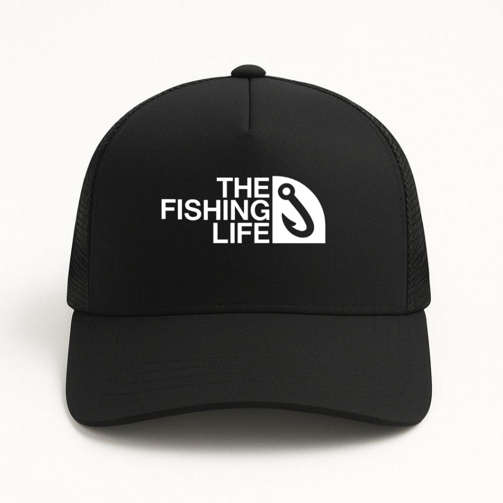 Boné Telinha Pesca Pescador vida de pescador Bone Preto boné preto e branco