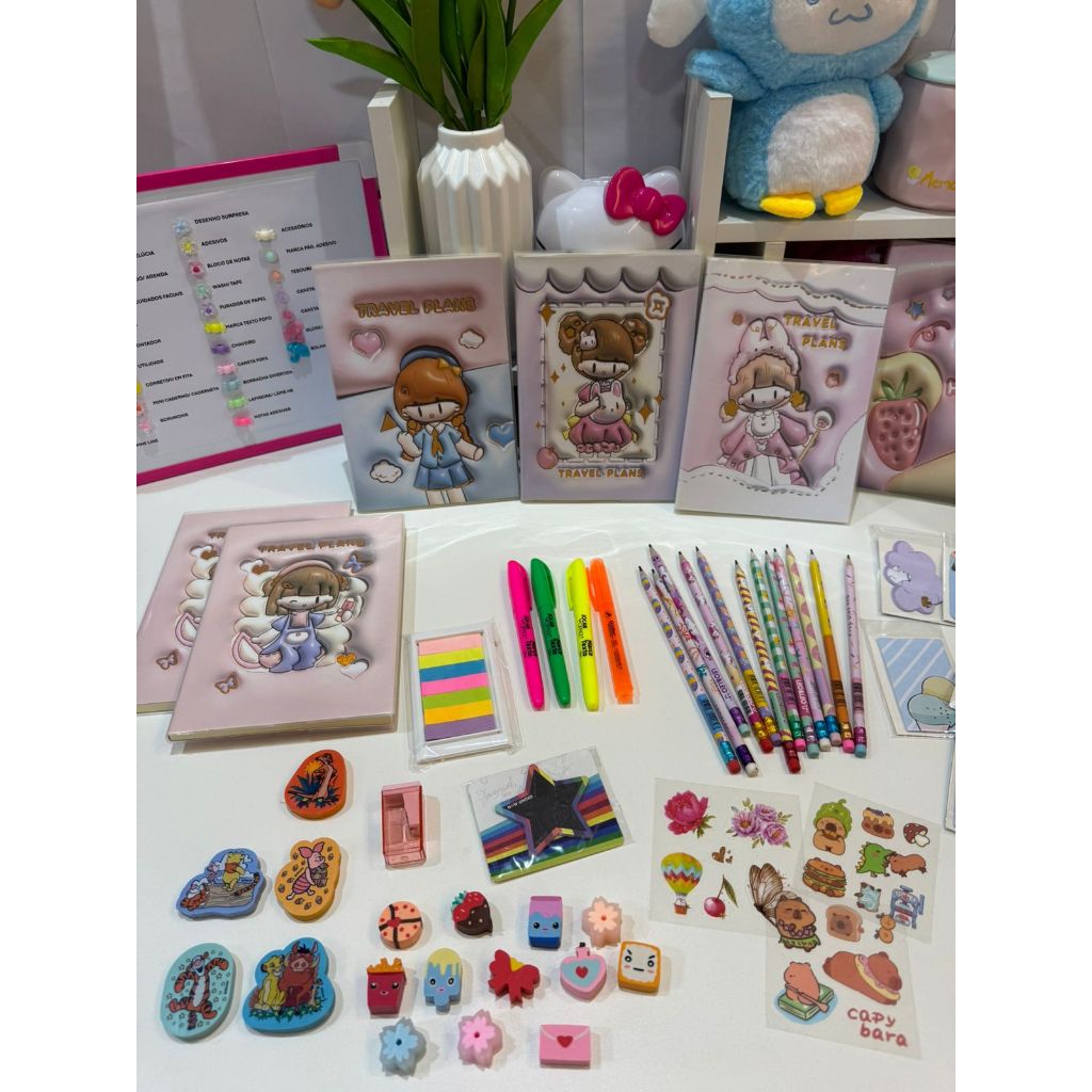 Kit Papelaria Fofa Criativa com Caderno Fofo A5 com 10 itens / Material escolar / Escritório / Presente Menina Mulher em Oferta na Shopee