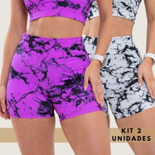Kit 2 Shorts Academia Fitness Zero Transparencia Marmorizado Cintura Alta Meia Coxa Feminino Tie Dye em Oferta na Shopee