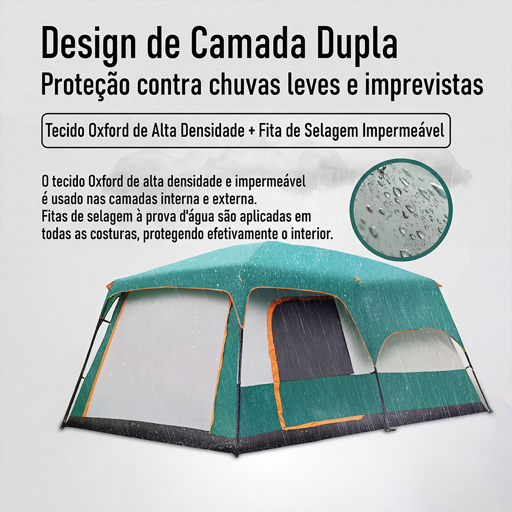 Barraca de Camping Gigante 9-12 Pessoas Com Varanda Toldo Pé Direito Alto Sem Se Curvar Impermeável · foto 2