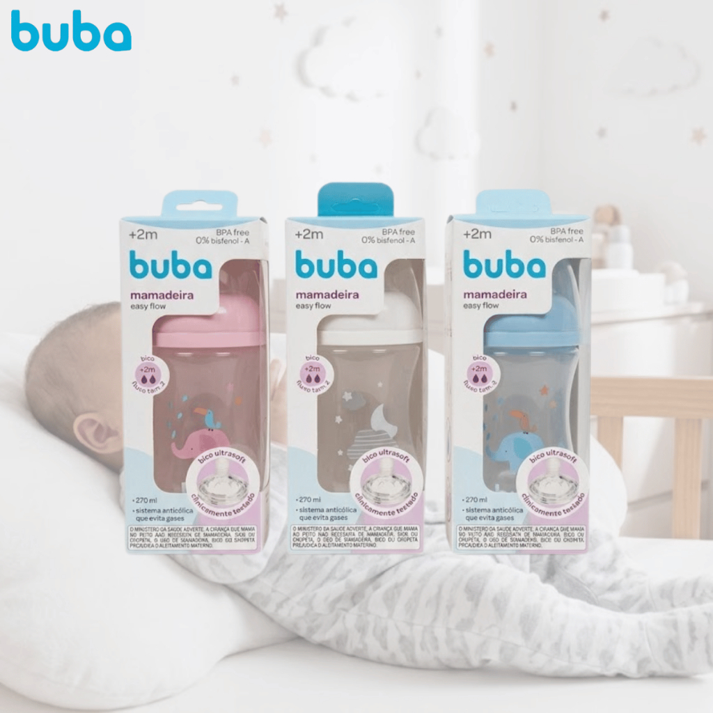 Mamadeira Infantil 270ml Easy Flow Anticólica Buba +2m