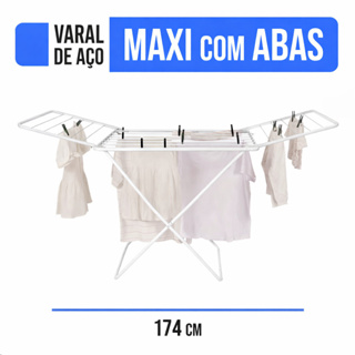 Varal de Chão Dobrável com Abas Gigante – 174cm | Suporta até 25kg de Roupas p/ Apartamentos, Casas em Oferta na Shopee