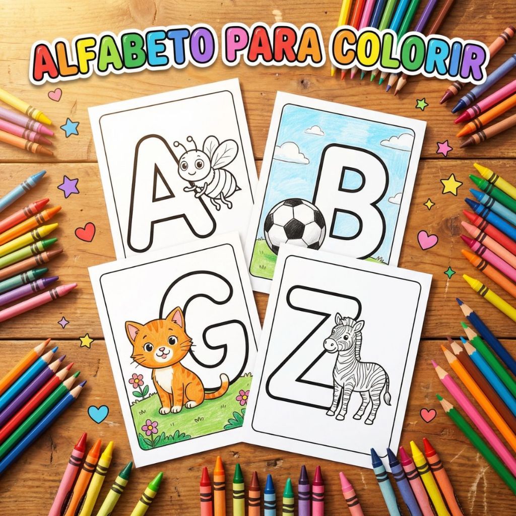 Desenhos Para Colorir Alfabeto Completo Infantil Educativas Crianças Pintura Folha A6