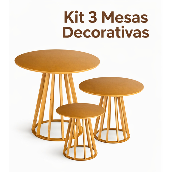 Trio Mesa Cônica Ripada Vazada MDF Decoração Festa Cenário Decorativo Aniversário Casamento Evento