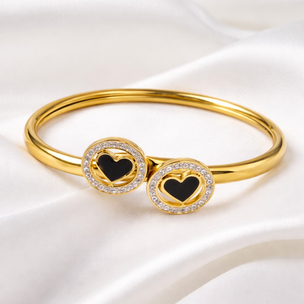 Bracelete Pulseira Feminina Dourada Coração Aço Inoxidável Antialérgico Ajustável Presente Delicado