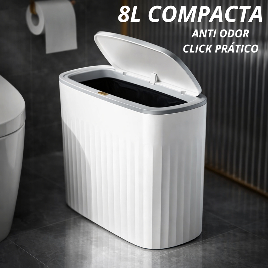 Lixeira 8L/13L Tampa Click Pressão Anti Odor Banheiro Cozinha Compacta Silenciosa em Oferta na Shopee