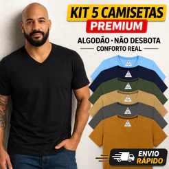Kit 5 Camisetas Básicas Masculinas Gola V Algodão Cores Variadas PROMOÇÃO