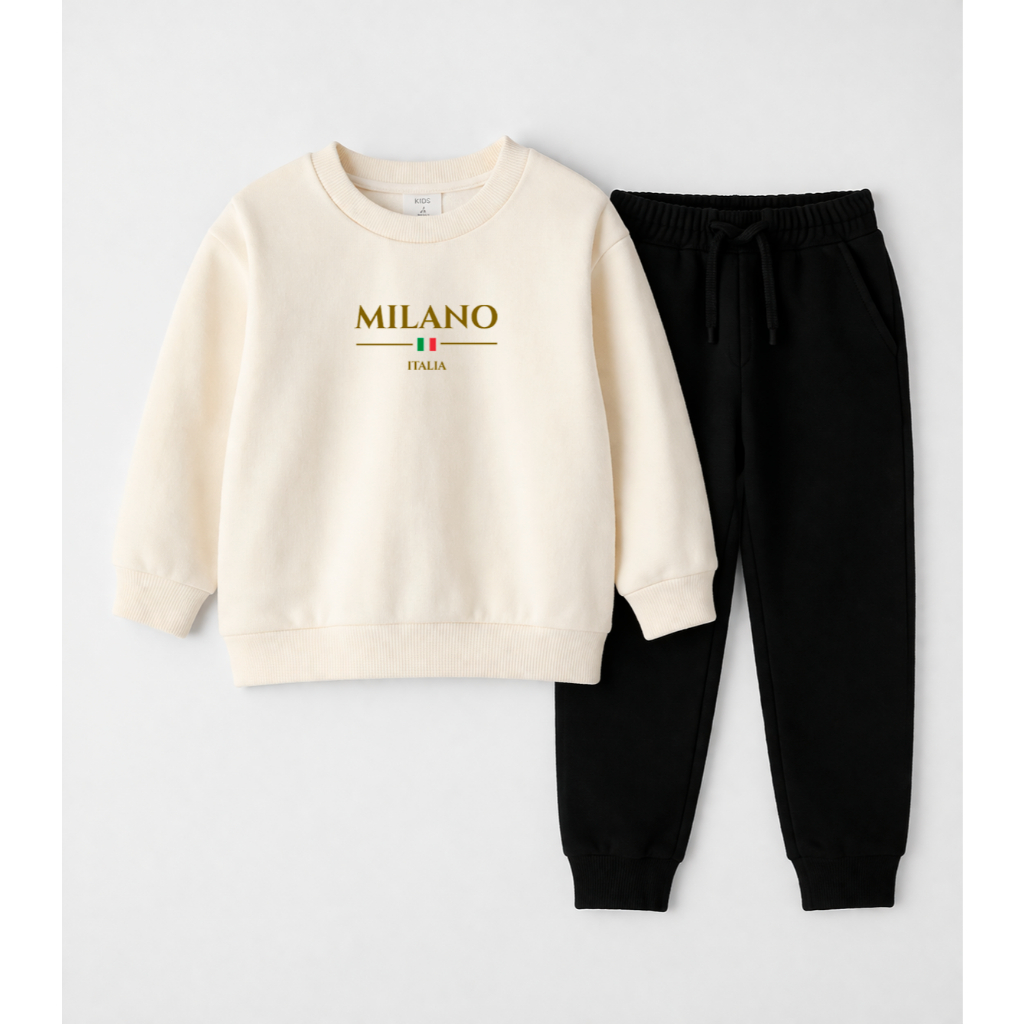 Conjunto Moletom Infantil Estampado Milano Unissex Algodão Blusa Com Gola Redonda