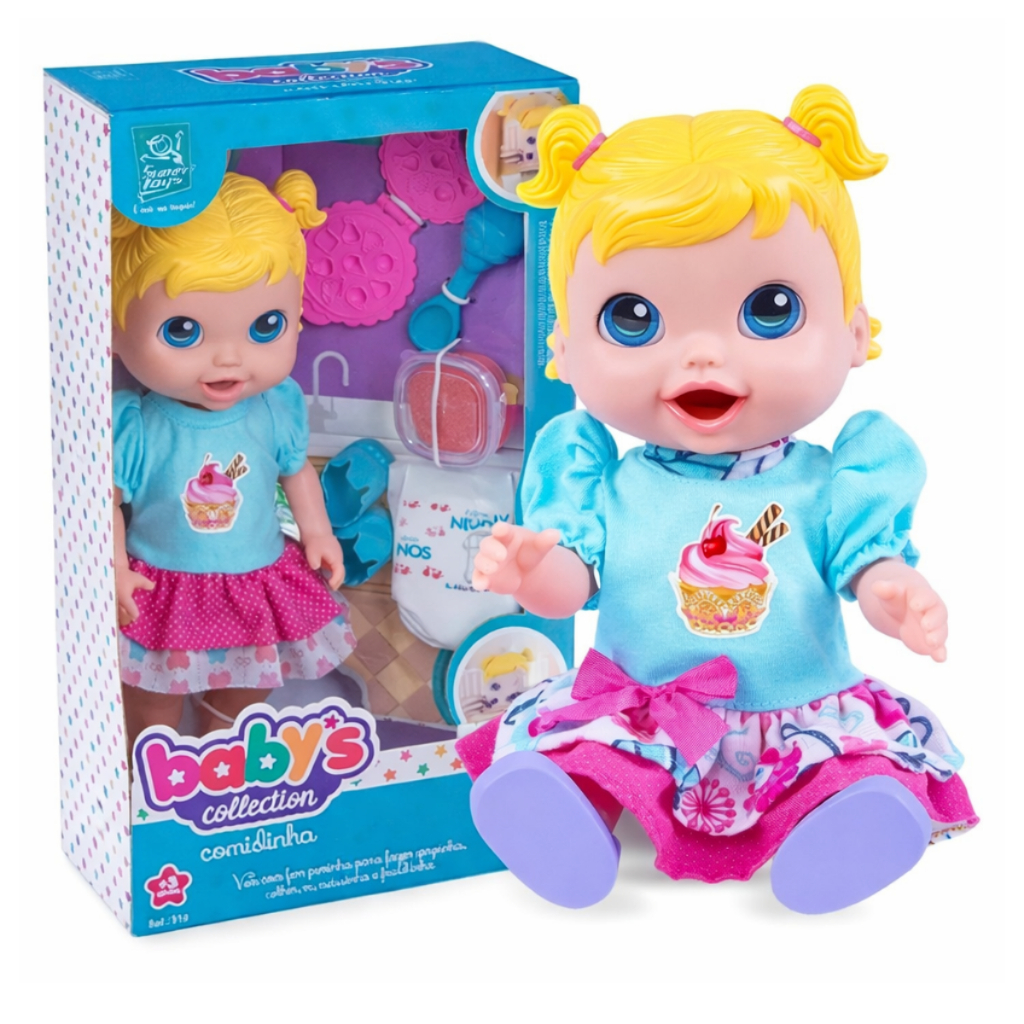 BONECA BABY COMIDINHA, COME E FAZ CAQUINHA