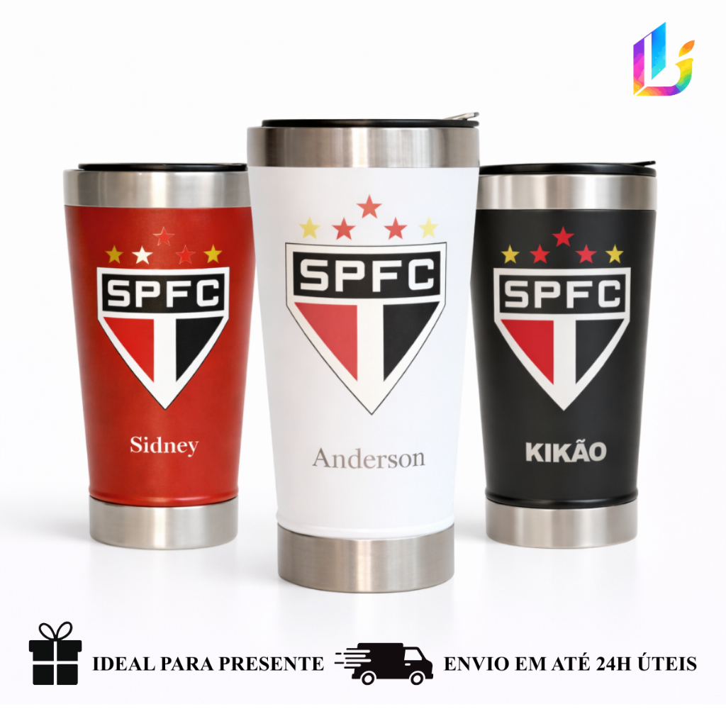 Copo Térmico inox 473ml Personalizado time São Paulo - Presente Torcedor/Futebol