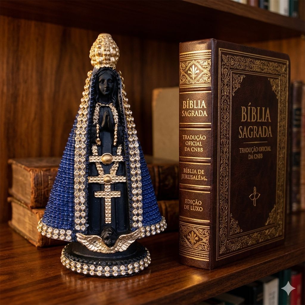 Imagem Santa de Nossa Senhora Aparecida Falsa Perola 15cm – Elegância e Fé para Seu Lar