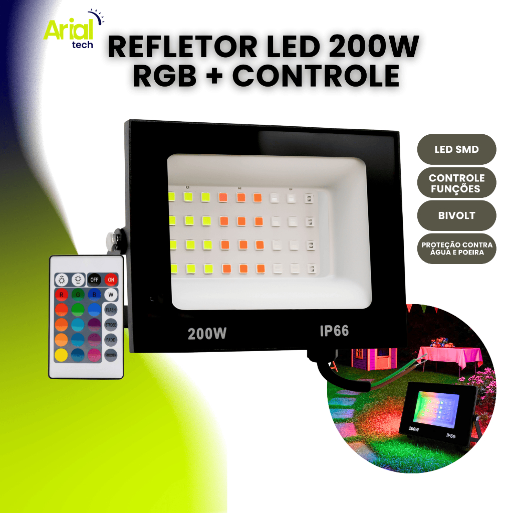 Refletor Holofote Led 200w Bivolt Luz Rgb Colorido Com Controle Prova D'água em Oferta na Shopee