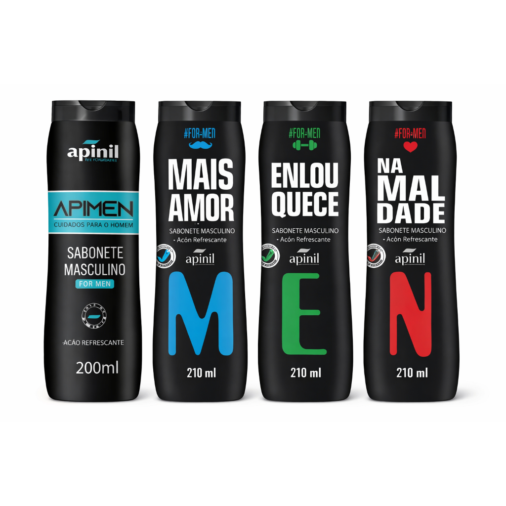 Kit 4 Sabonete Líquido Masculino Apinil 200ml Higiene Íntima PH Balanceado Frescor