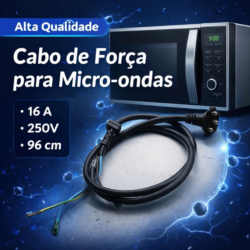 Cabo de Força para Micro-Ondas *PRETO* - 16A/96cm - 250V