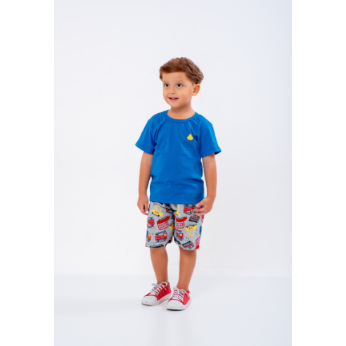 Conjunto Infantil Masculino – Camiseta + Bermuda Tactel Estampada