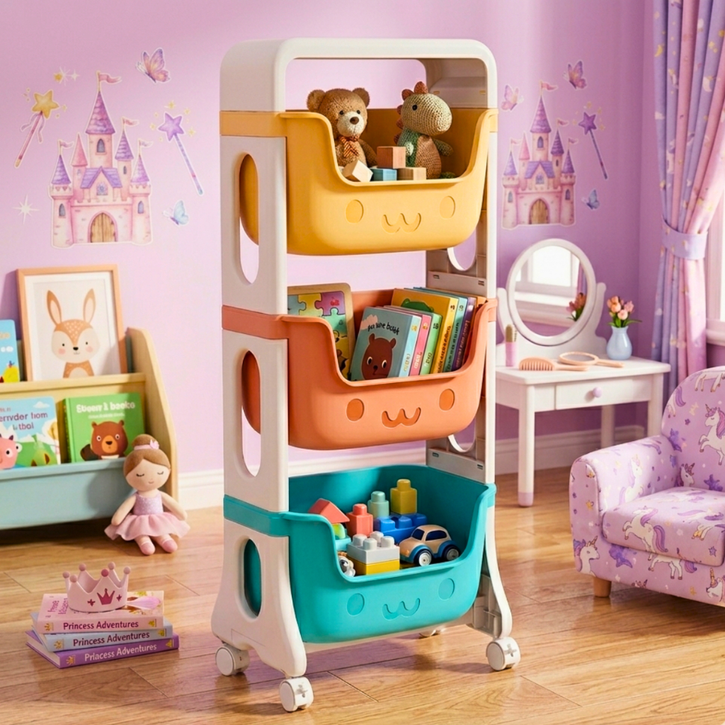Estante Prateleira Carrinho Organizador Multiuso Rodinha Porta Brinquedo 3 Cestos Cozinha Lavanderia