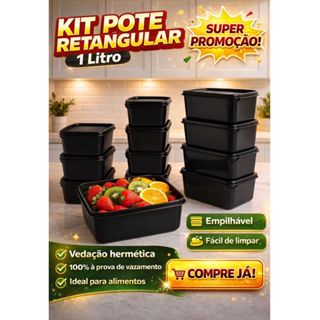 Kit 10 Potes Retangular com Tampa | Marmita Fitness | Freezer e Micro-ondas | BPA Free em Oferta na Shopee