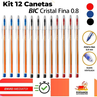 KIT Canetas Bic Cristal Esferográficas 0.8mm Ponta Fina Cores Azul, Preta e Vermelha - Original, Escrita Fina pelaria em Oferta na Shopee