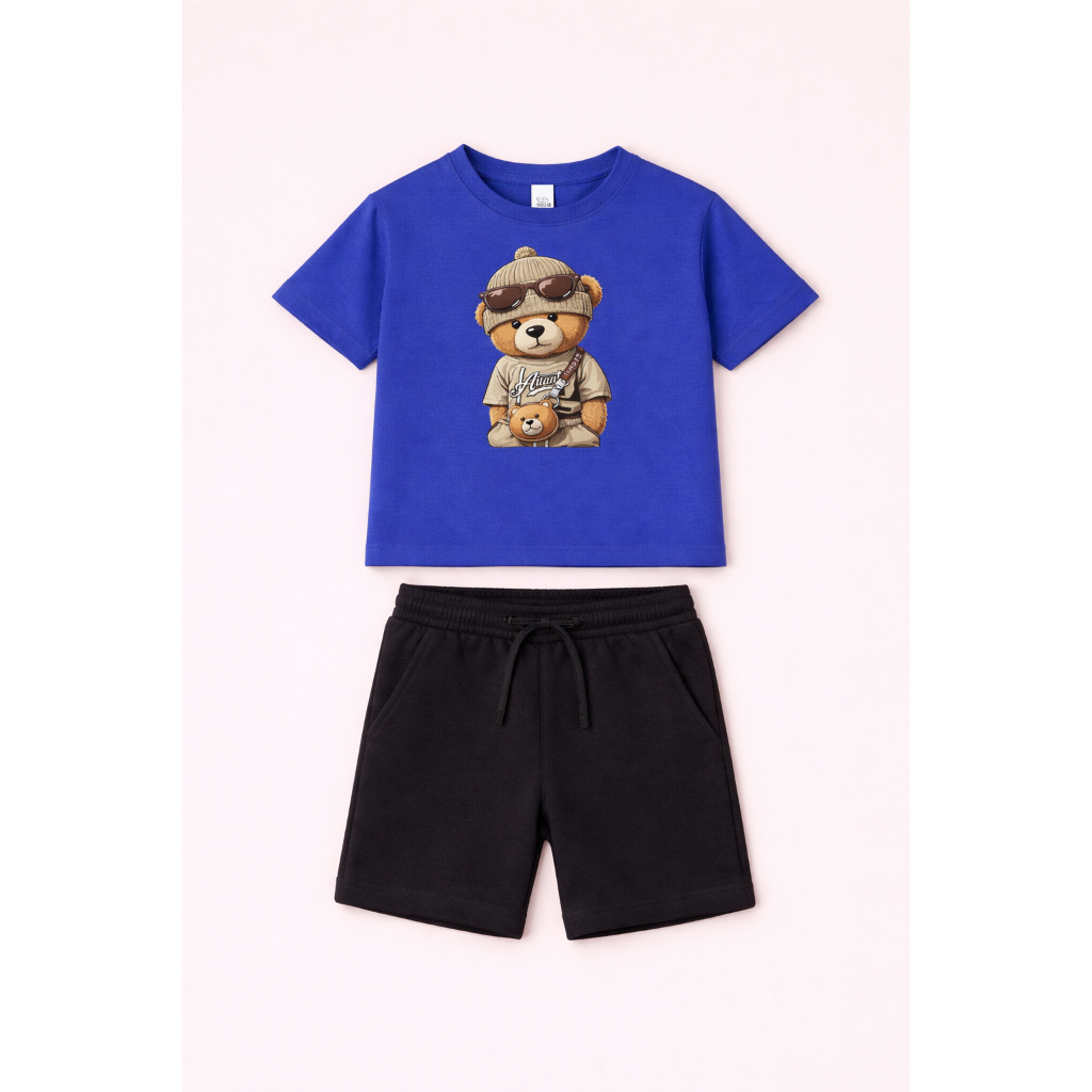 Conjunto Infantil Básico Estiloso – Camiseta Urso estiloso + Short Confortável