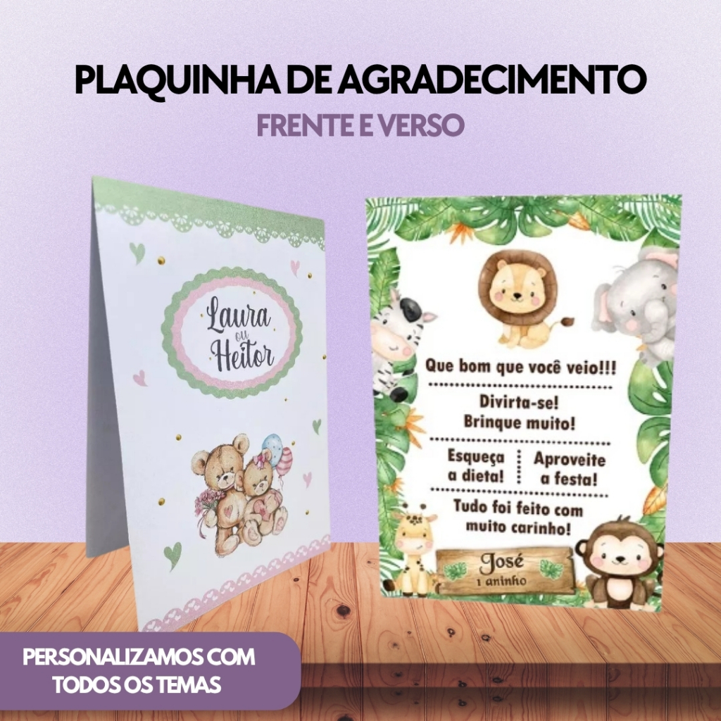 Plaquinha agradecimento de mesa | Aniversário | Chá de bebê | Chá Revelação - QUALQUER TEMA