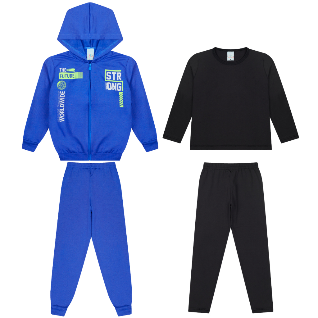 1 Conjunto Moletom Zíper + 1 Conjutno Térmico Masculino Infantil Cores e estampas sortidas