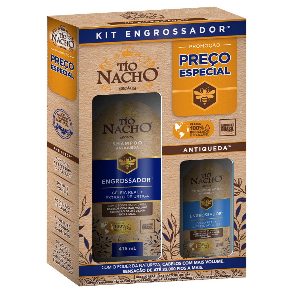 Shampoo 415ml + Condicionador 200ml Tio Nacho Kit Engrossador 615ml