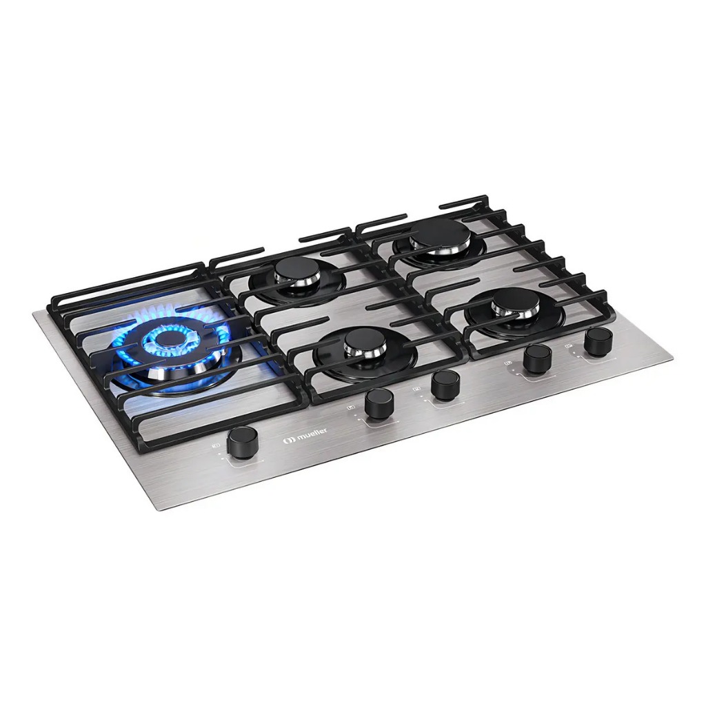 Cooktop Mueller 5 Bocas Alumínio Tripla Chama Com Grade Dupla Bivolt MCG5BL