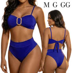 Biquini Hot Pant Cintura Alta Bojo Removível Fivela Decorativa Modelagem Violão