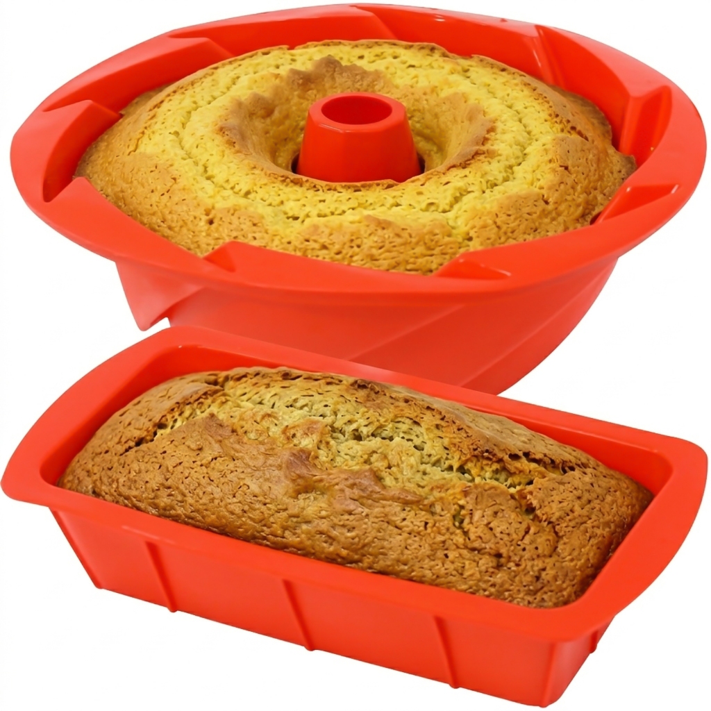 Kit 2 Formas Silicone de Bolo Air Fryer Pudim Assadeira Manjar Pão Retangular redonda Antiaderente