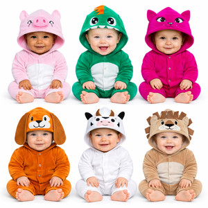 Macacão Bebê Bichinhos com Capuz  - Confortável P ao GG