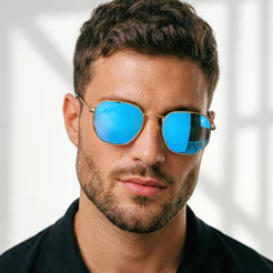 Oculos de Sol Hexagonal Azul Turquesa Premium Fino Blogueira Tendencia uv400 Masculino Feminino