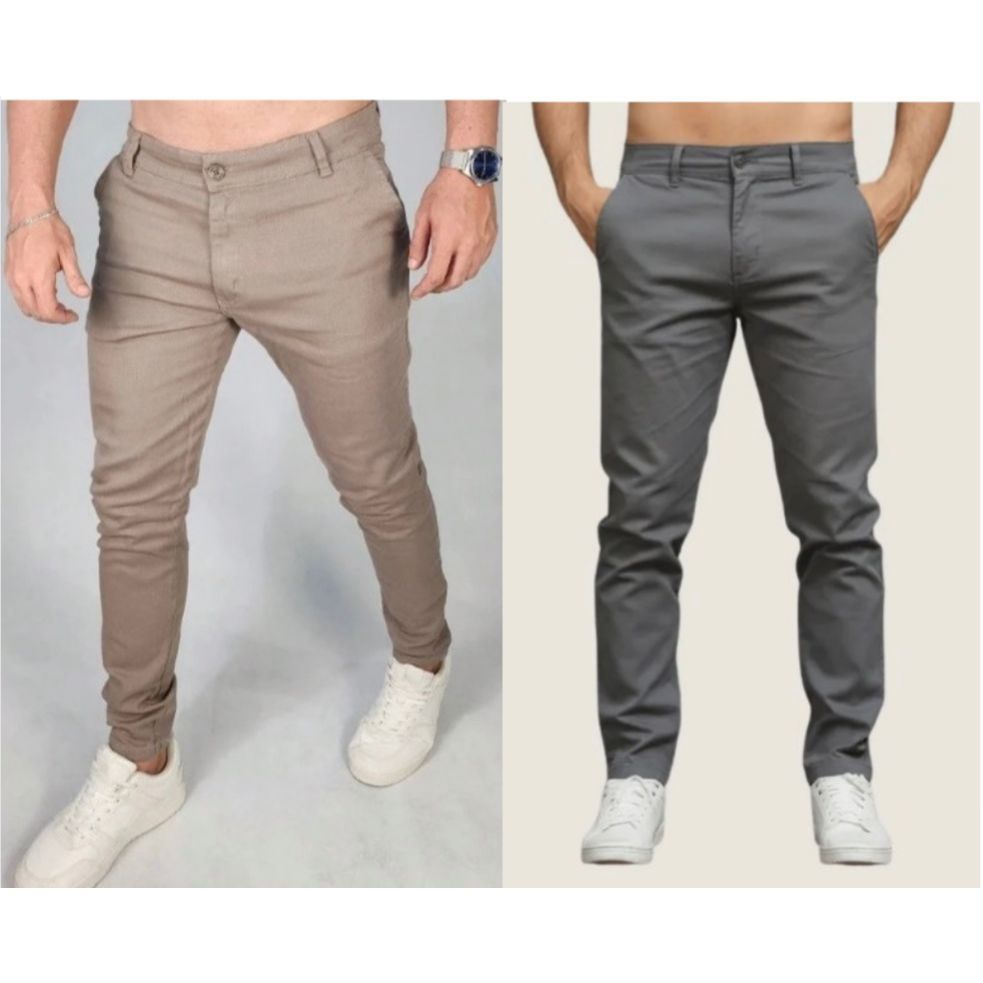 Kit Calça Masculina Slim Fit Sarja Elastano Casual Social Moderna