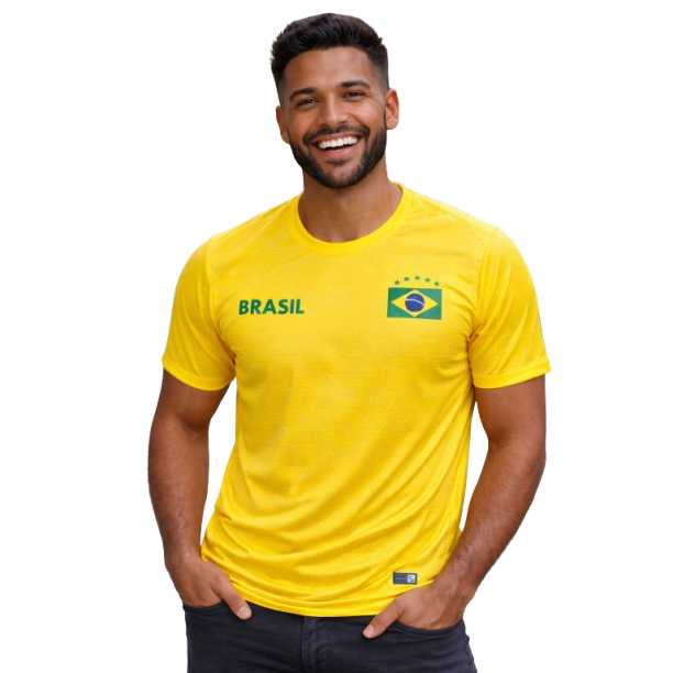 Camiseta Masculina DryFit Premium Estilo Copa do Brasil Tecido Alto Relevo