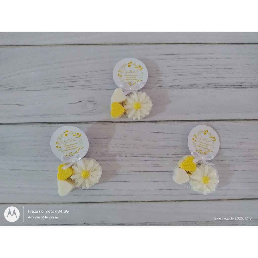 Lembrancinhas Sabonete Mini Margarida + 2 Mini Corações - Flores - Girassol - Jardim