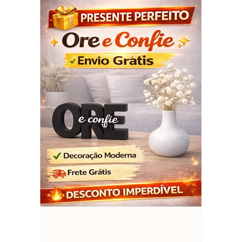 Kit Vaso Ore e Confie Decorativo Religioso Cristão Enfeite Minimalista 3D Decoração Casa Sala Escritório Presente