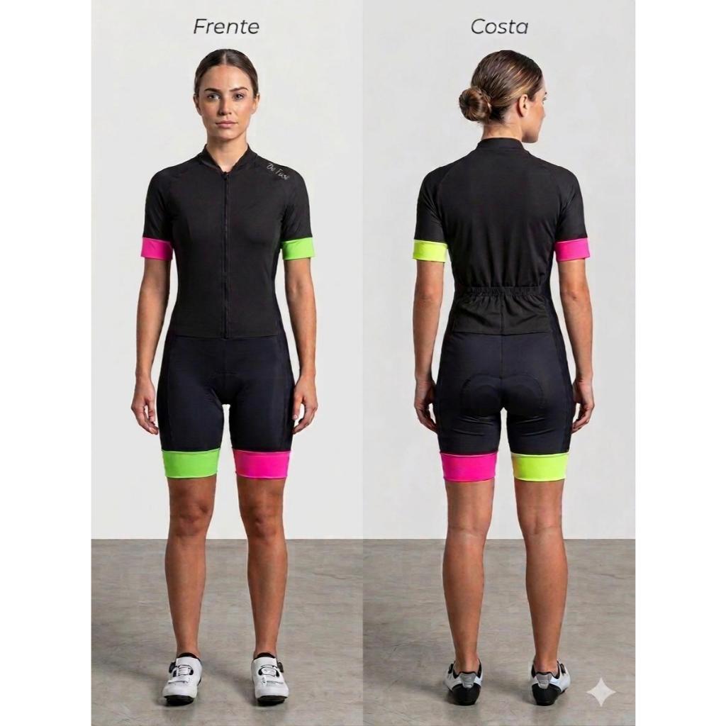 KIT ciclismo Feminino Macaquinho com forro em Gel e Bolsos Bike Pedal Ciclismo