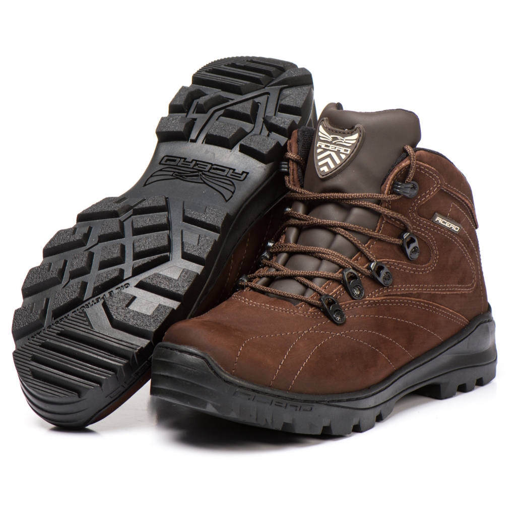 Bota Coturno Militar Acero Adventure Couro Marrom Botinha Tática Antiderrapante Cano Curto Trabalho C.A Casual Airsoft