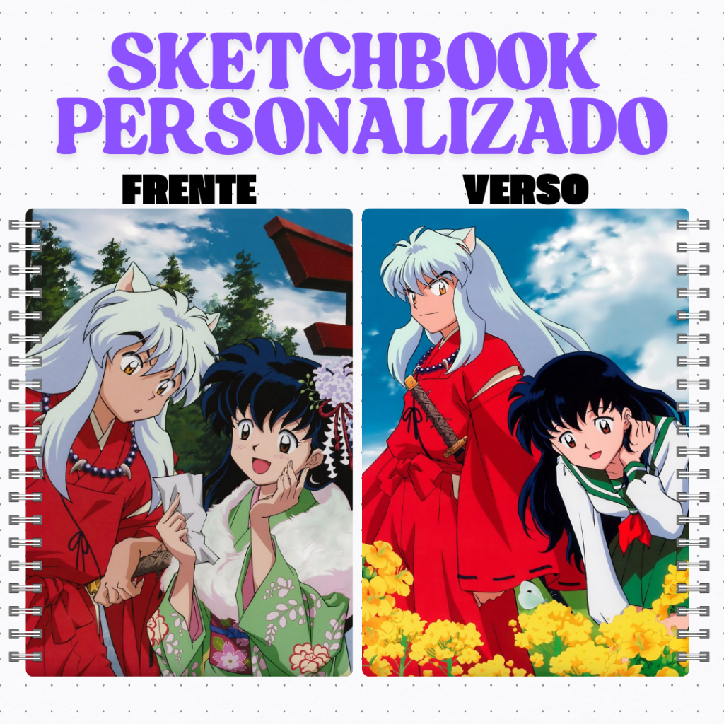 Sketchbook Holográfico Anime Clássico Japonês Caderno de Desenho Personalizado Inuyasha
