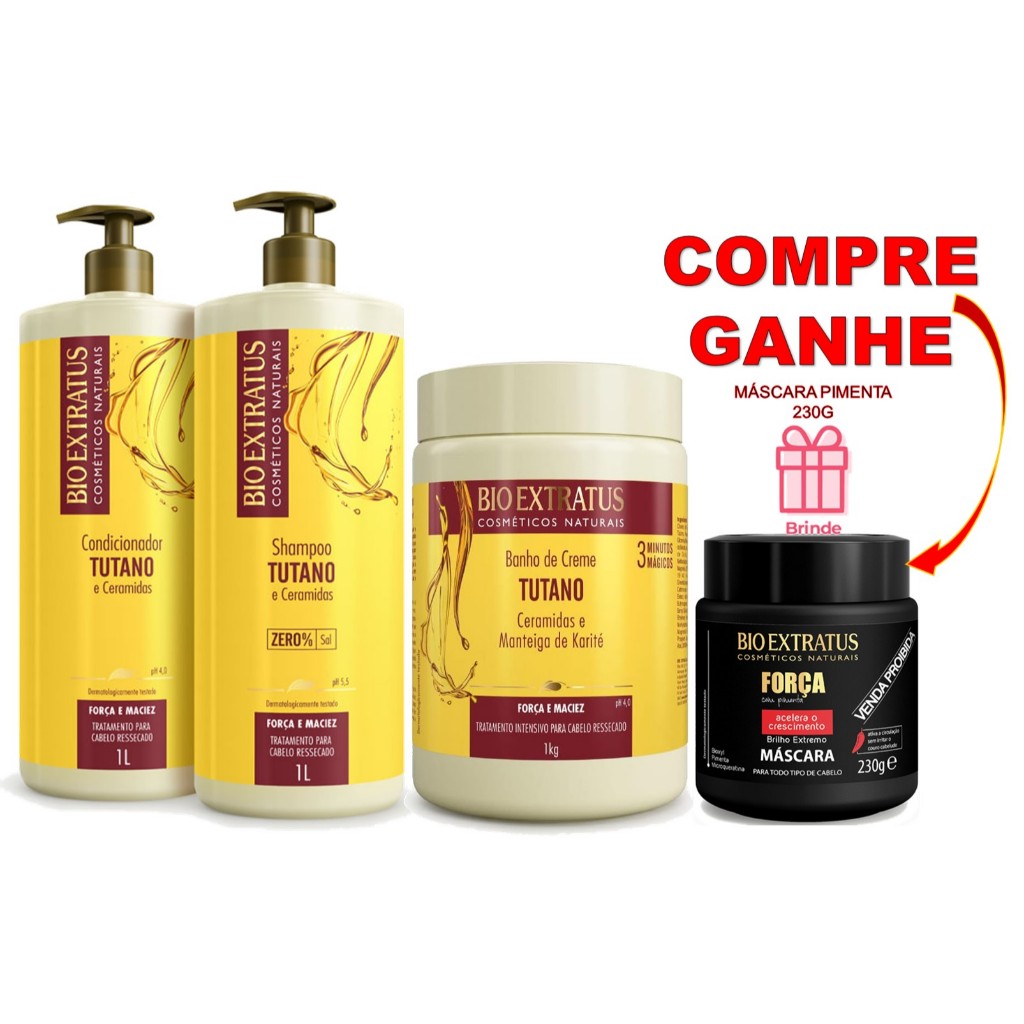 KIT GRANDE TUTANO BIO EXTRATUS SHAMPOO 1L + CONDIC 1L + CREME 1KG + 🎁BRINDE 1 MASCARA PIMENTA 230G em Oferta na Shopee