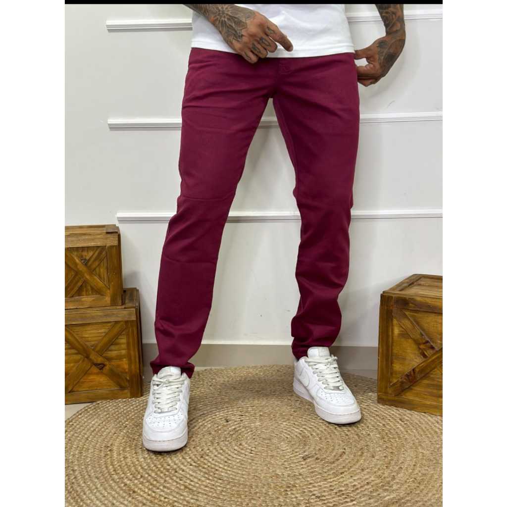 Calça Sarja Masculina Vinho Elegante – Estilo e Conforto para Todas as Ocasiões e Durabilidade em 1 Peça em Oferta na Shopee