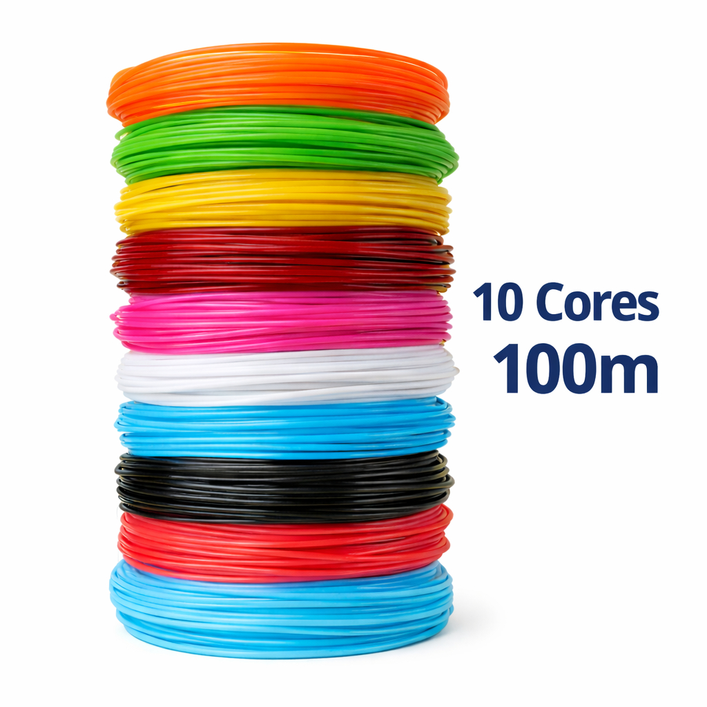 Refil Filamento Pla Kit 10 Cores Variadas 100m para Caneta 3d e Impressora 3d