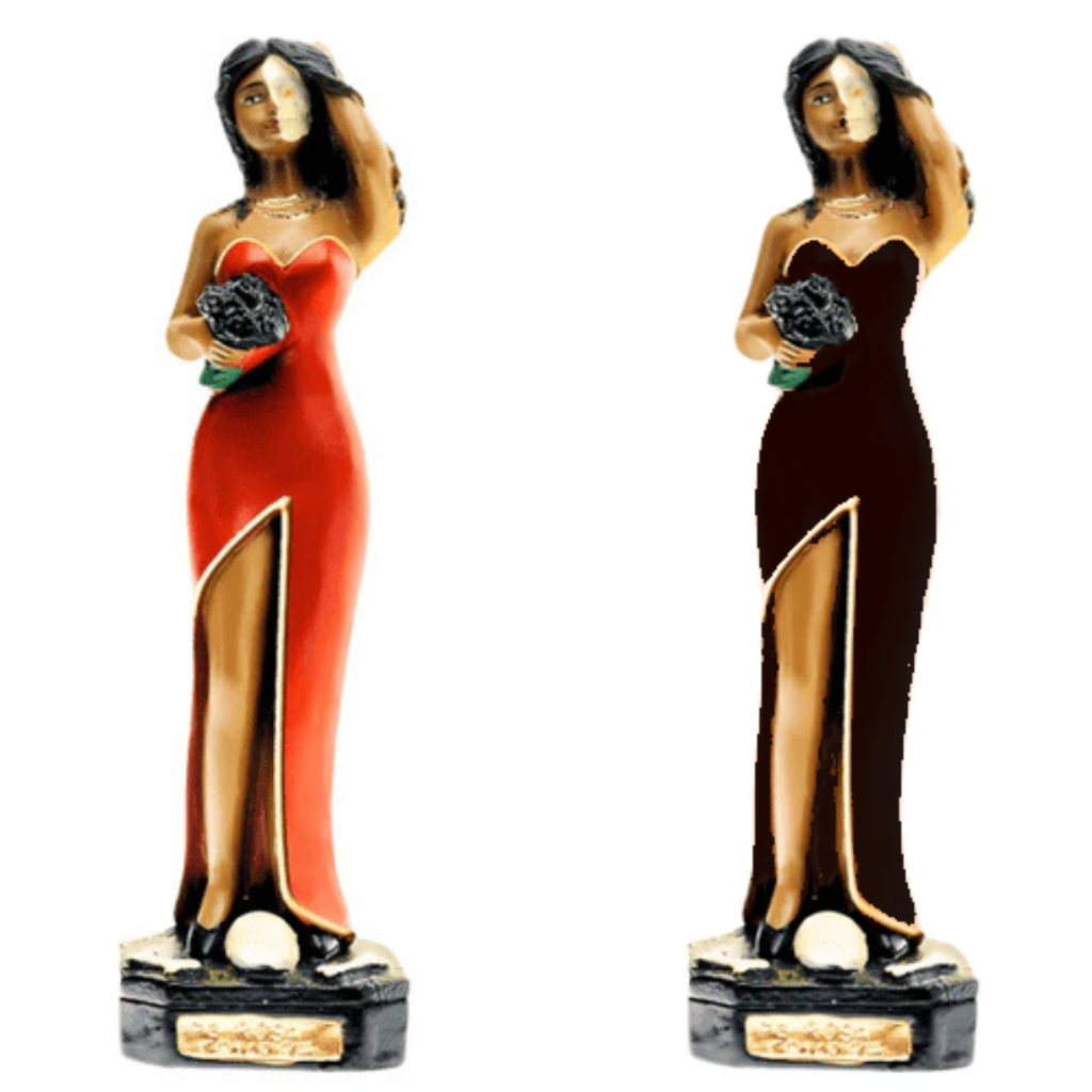 Imagem Escultura Pomba Gira Rosa Caveira de 20cm Vestido Vermelho ou Preto Gesso Cerâmico Resinado
