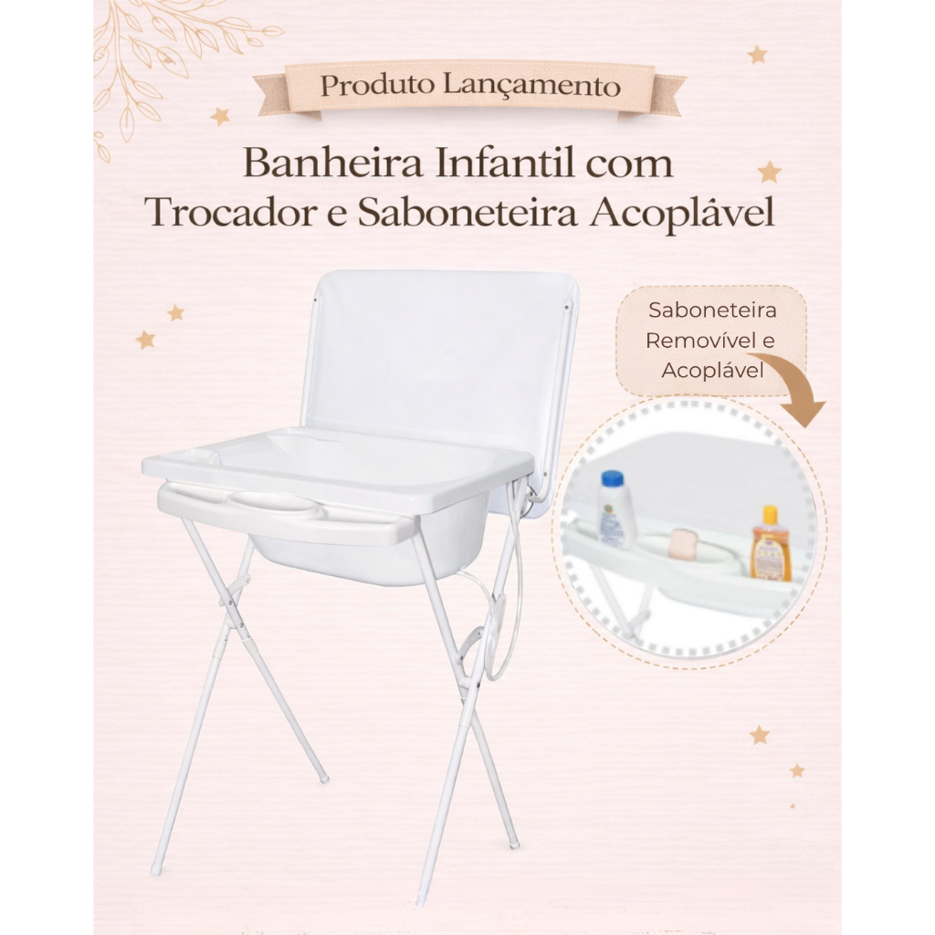 Banheira Infantil com Trocador Suporte Dobrável e Saboneteira Acoplável - Scorpion