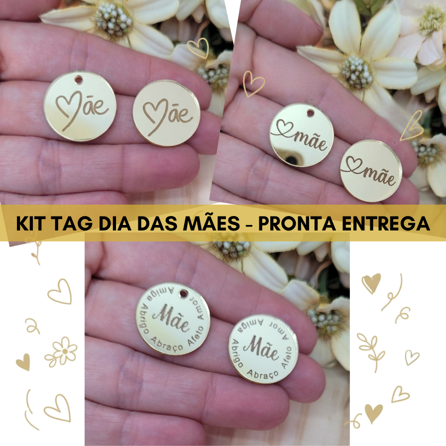 Kit 10 ou 20 Tags Medalha Dia das Mães Acrílico Espelhado - 1,5cm 2cm 3cm - Pronta Entrega