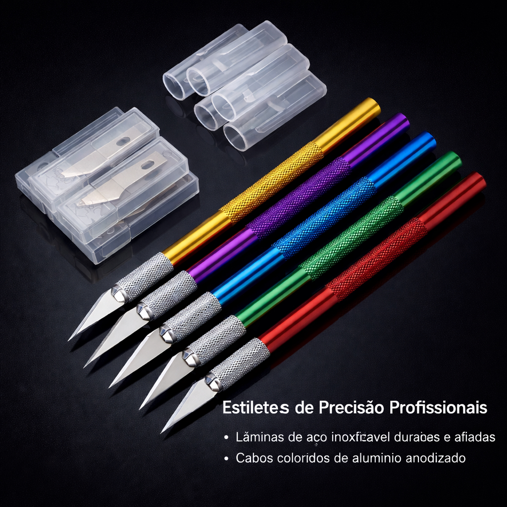 Estilete De Precisão Para Corte Bisturi + 5 Lâminas Corte Profissional Artesanato e Modelismo