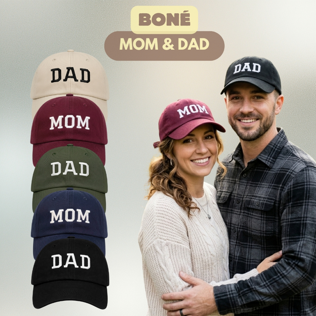 Boné Dad e Mom Pai Mãe Brother Beisebol Retrô Bordado Unissex Algodão Regulagem Macio Estiloso