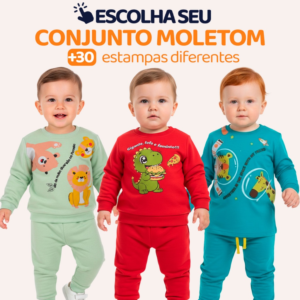 Conjunto Moletom Bebê Menino Baby Blusa e Calça Manga Longa Roupa de Frio Inverno Masculino Agasalho com Estampado L04 em Oferta na Shopee