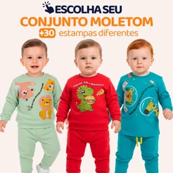 Conjunto Moletom Bebê Menino Baby Blusa e Calça Manga Longa Roupa de Frio Inverno Masculino Agasalho com Estampado L16