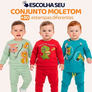 Conjunto Moletom Bebê Menino Baby Blusa e Calça Manga Longa Roupa de Frio Inverno Masculi…