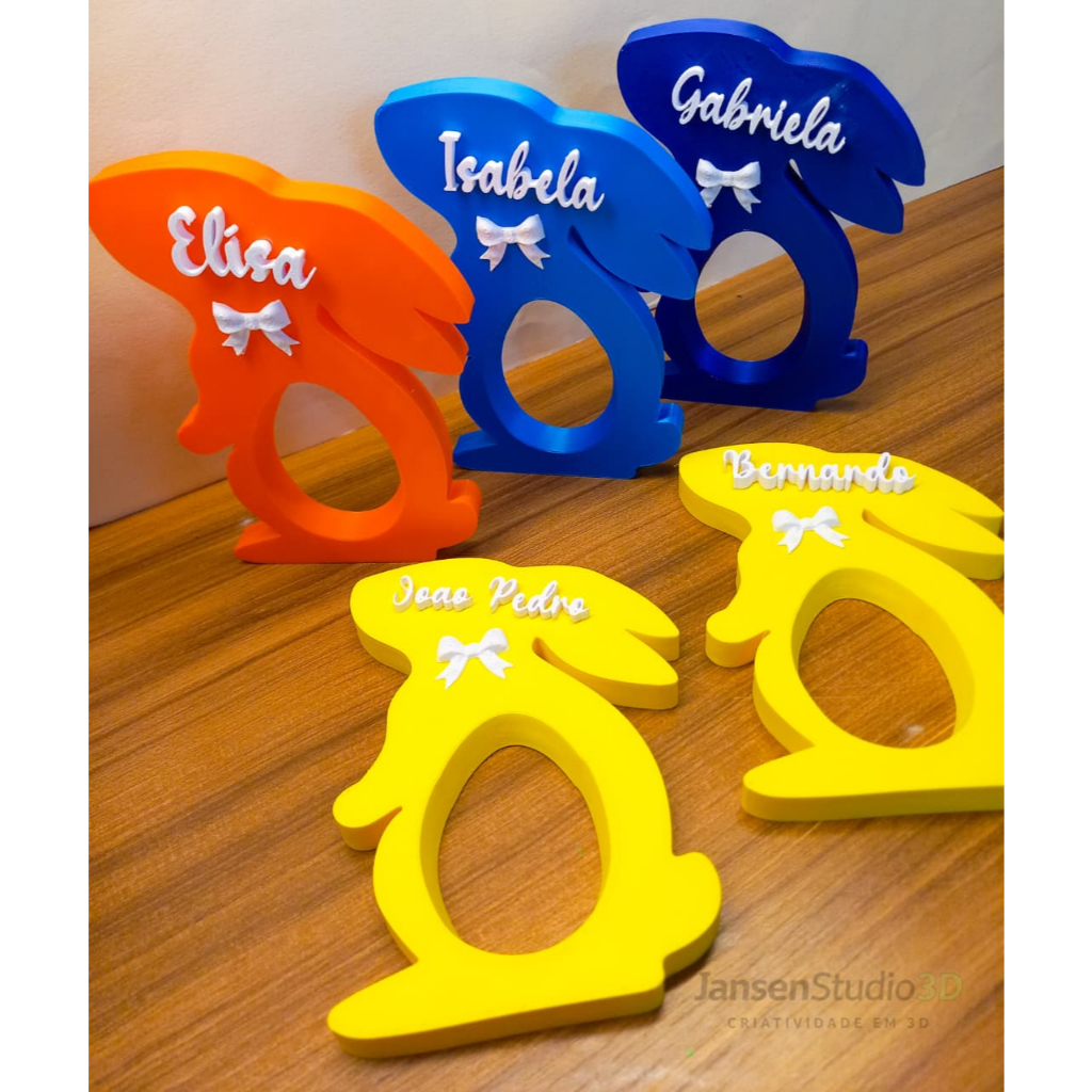 Porta ovinho Personalizado com Nome - Enfeite Coelhinho da Páscoa Impressão 3D - Lembrancinha Especial com Nome